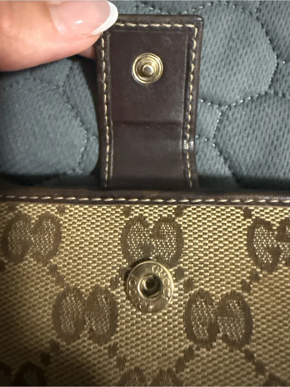 Gucci Tan Monogram Card Holder with Brown Leather Trim and Gold Logo